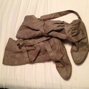 Over The Knee Taupe Faux Suede Wrap Boots