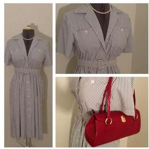 Vintage seersucker dress with waist belt