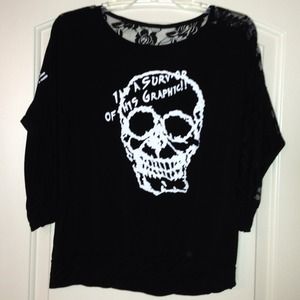 Skull half sleeve top with half lace sleeve