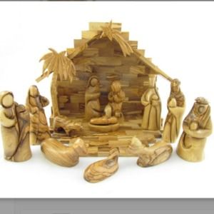 Olive Wood Large Modern Nativity Set 9.5"H