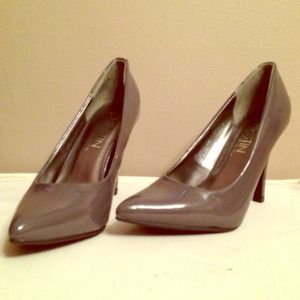 Gray Patent Pointy-Toe Pumps