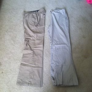 11 pairs of khaki colored scrub pants