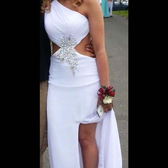 White & sliver prom dress