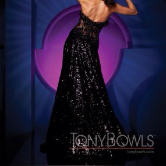 Tony Bowls - Black Sequenced Strapless Gown - Picture 6 of 8
