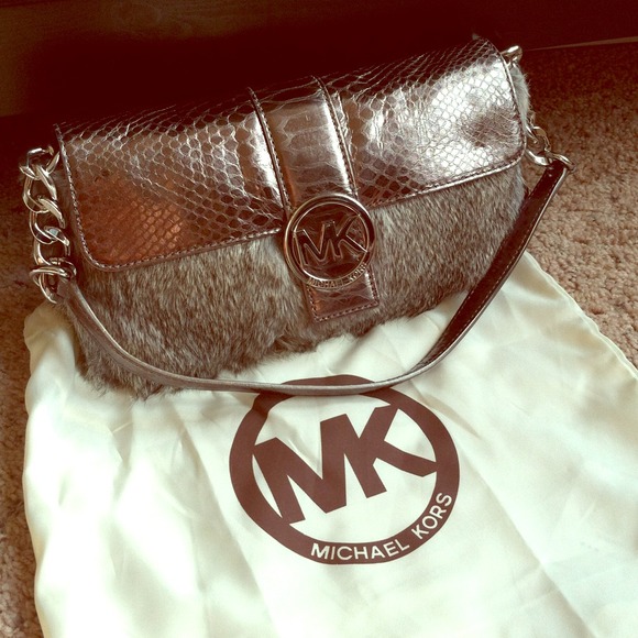 Michael Kors Handbags - Michael Kors Silver Rabbit Fur Bag Purse