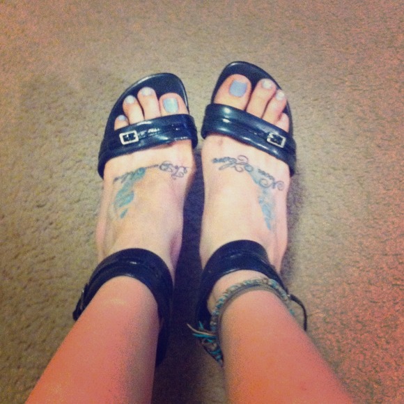 Black leather ankle strap heels