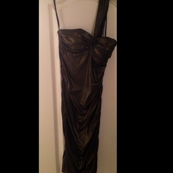 Black with gold overlay of shimmer cocktail dress