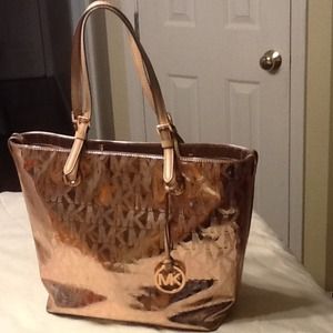 Michael Kors Tote Mirror Metallic Rose Gold