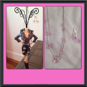 SOLD! Pink amethyst clasp earrings and necklace