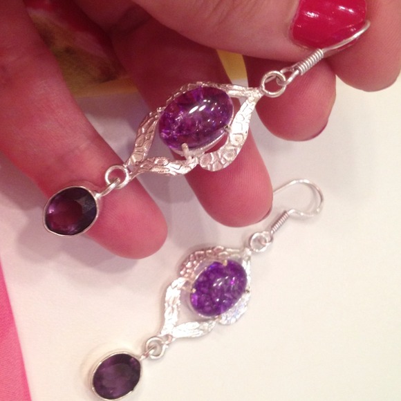 💜Reserved💜Amethyst &Quartz dangle earrings - Picture 2 of 2