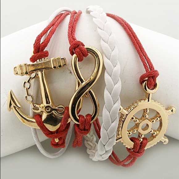 🚫SOLD🚫Red and White Anchor Infinity Bracelet