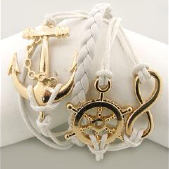 🚫SOLD🚫White and Gold Anchor Infinity Bracelet