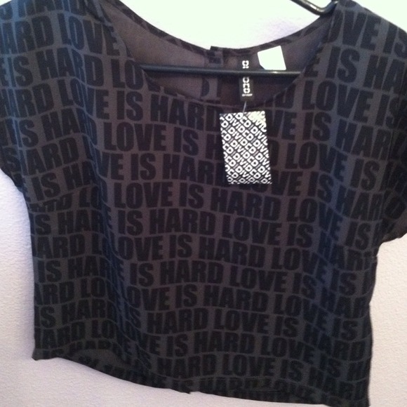 H&m top with love is hard printed words