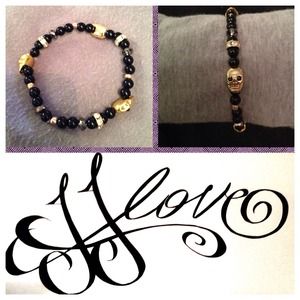 Handmade Black & Gold Skulls Bracelet