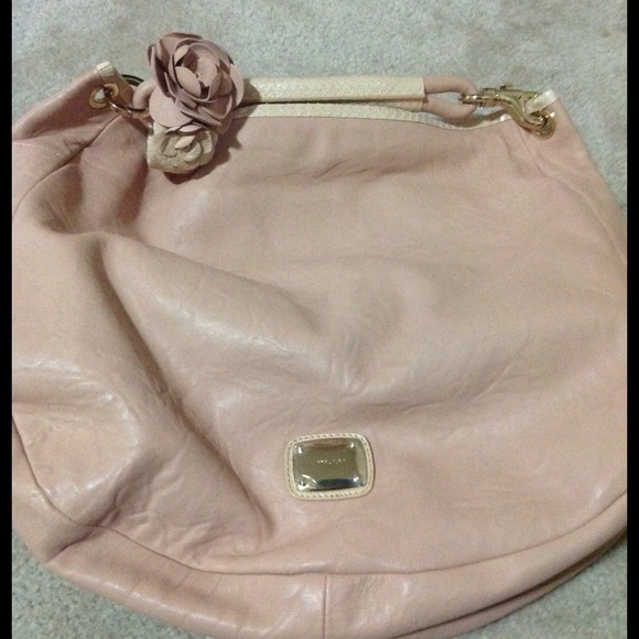 Large pink sky leather flower hobo