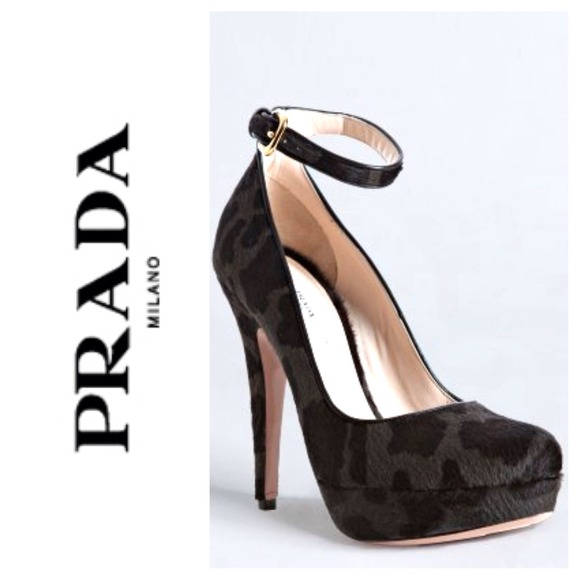 Prada Shoes - {PRADA} Grey Leopard Print Ankle Strap Pumps
