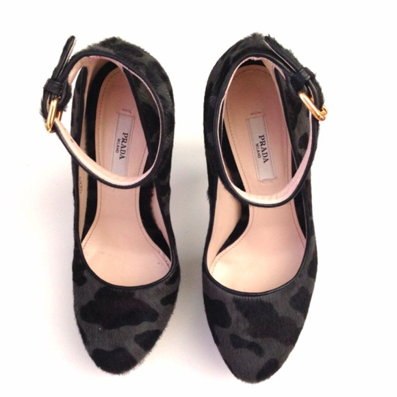 {PRADA} Grey Leopard Print Ankle Strap Pumps - Picture 2 of 4