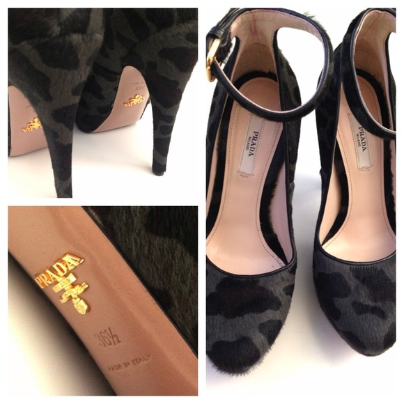 {PRADA} Grey Leopard Print Ankle Strap Pumps - Picture 4 of 4
