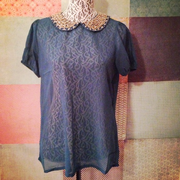 Tops - ❤RESERVED @pgoldston❤Teal Studded Collar Blouse