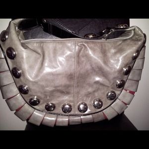 Large studded gray & black handbag