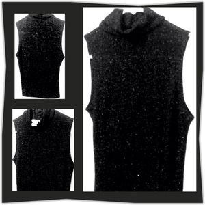 Black sparkle sleeveless turtleneck top