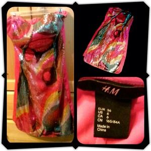 H&M Sexy fuchsia sequence strapless party dress