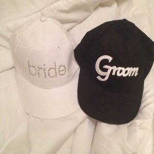 Bride and groom ball cap set