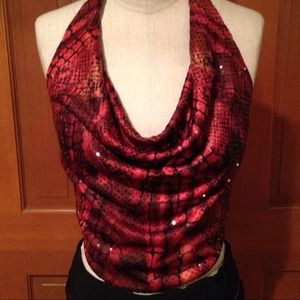 Burnt Cayenne Sexy Halter Tied backless & shine