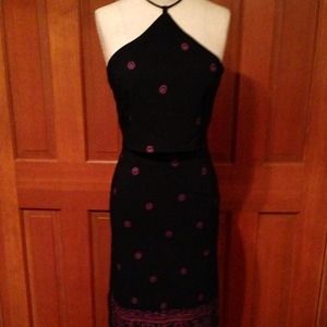 2 pc blk halter & skt. Slight purple prt & border