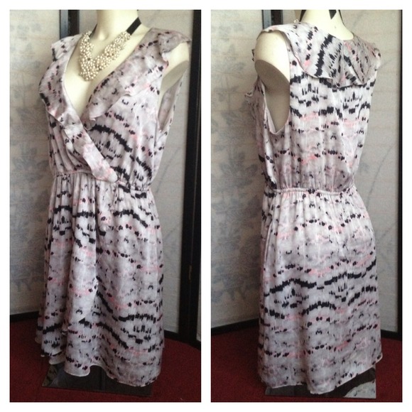 BCBGeneration Black Pink Ikat Print Ruffle Dress