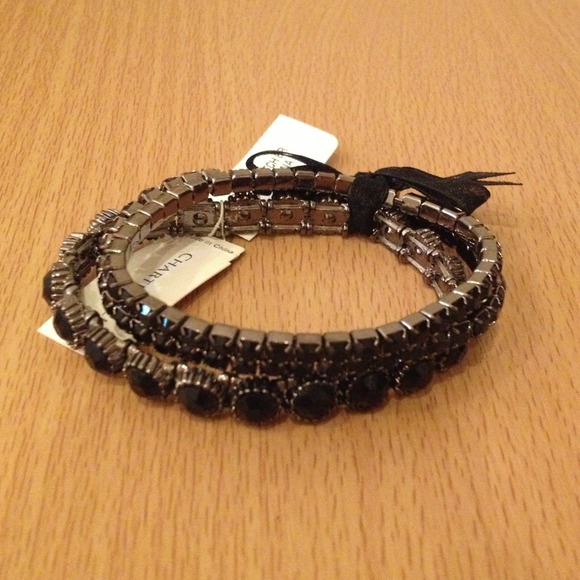 Set of 3 dainty bracelets with black stones.