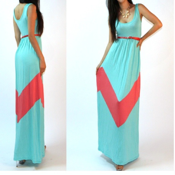 Mint color chevron maxi dress-small-med or large - Picture 2 of 2