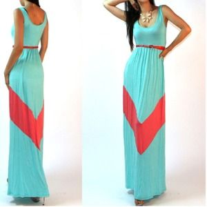 Mint color chevron maxi dress-small-med or large