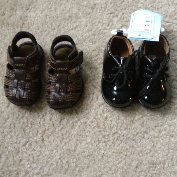 Infant boys dress shoes and fisherman sandals.