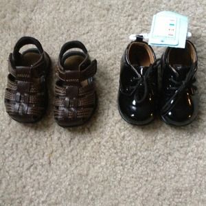 Infant boys dress shoes and fisherman sandals.