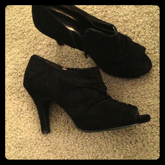 Black suade booties- peep toe