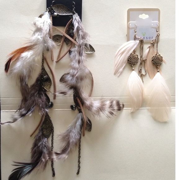 Bundle of 7 Earrings , feather earrings, hoops