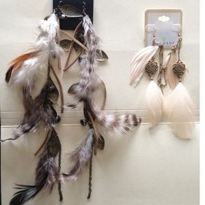 Bundle of 7 Earrings , feather earrings, hoops