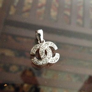 Sterling silver Crystal Chanel logo charm