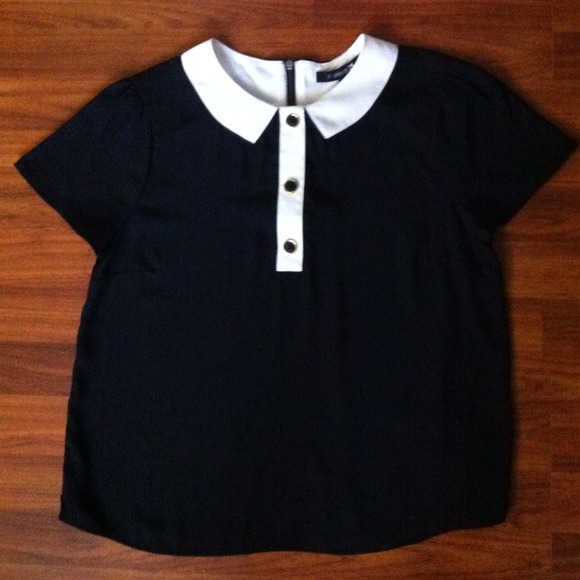 NWOT Black blouse with white Peter Pan collar