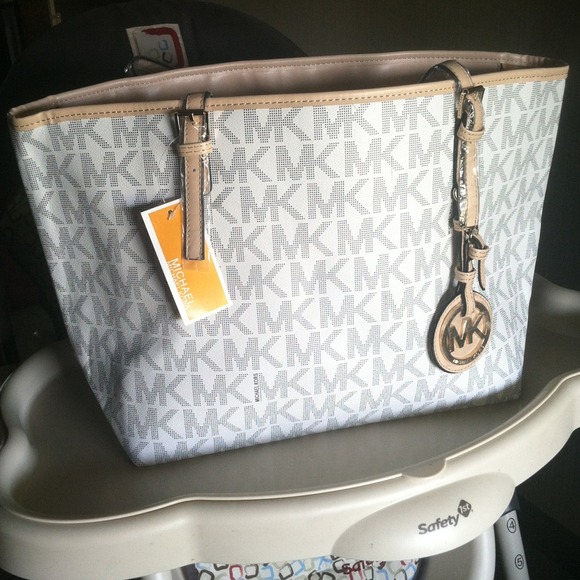 White and grey MK tote