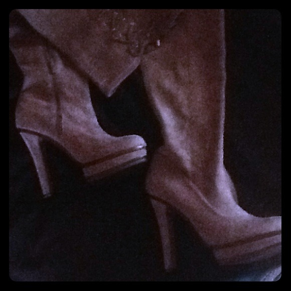 Over the knee gray suede JLo boots