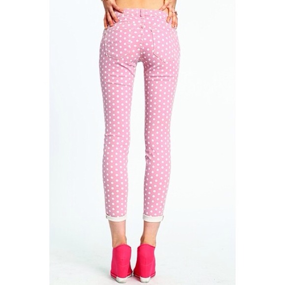 ✖️SOLD✖️Pink Polka Dot Skinny Jeans - Picture 3 of 4