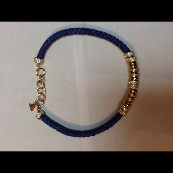 Braided leather with bling rings necklace