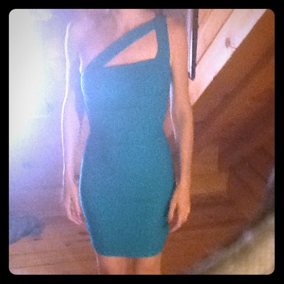 Teal one shoulder cocktail dress