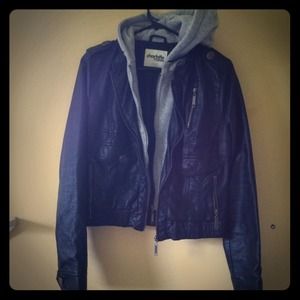 Black jacket with grey hood.