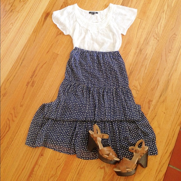 SOLD Blue polka dot maxi skirt. - Picture 1 of 4