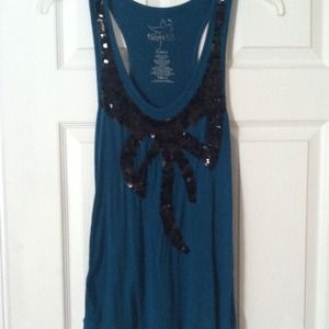 Cute bow black sequin and teal tank