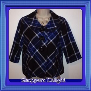💙Ladies Plaid Black,White & Royal Blue Jacket💙