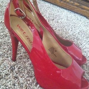 Hot red open toe heels